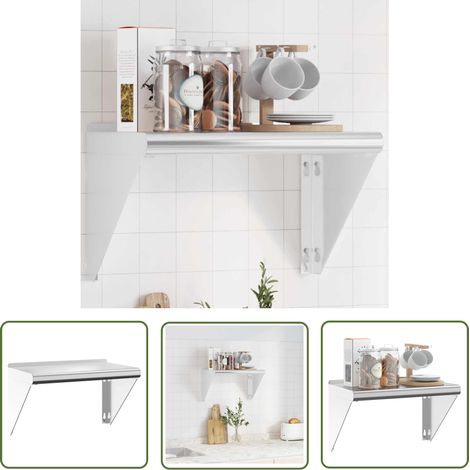 The Living Store Wandregal 50x30x31 cm Silbern Edelstahl - Wandregal - Edelstahlregal - Schweberegal - Wohnraumorganisation - Platzsparend (1/5)