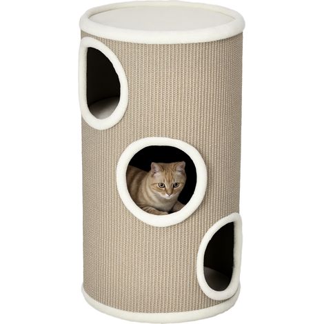 Katzen Kratztonne, weicher Plüsch, Sisal-Kratzteppich, robust, Ø38 x 70H cm, Braun