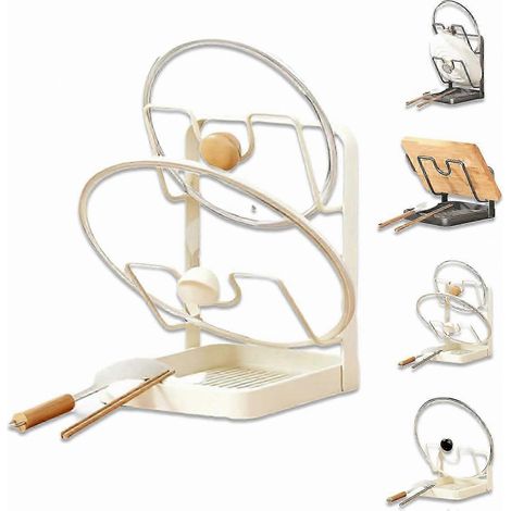 Porte-couvercles de cuisine en acier inoxydable 304 - Organisateur de comptoir avec porte-cuillères, rangement sécurisé des couvercles pour une cuisine plus pratique (1/5)
