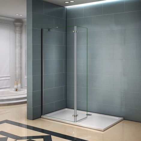 Aica Sanitaire – Paroi de douche 120x200cm – Retour pivotant 40cm – Verre trempé 8mm anticalcaire – Barre de fixation aluminium 90cm – Montage gauche/droite (1/4)