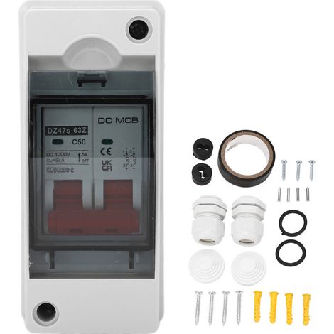 Interruttore automatico CC 2P 50A, interruttore sezionatore miniaturizzato IP65 impermeabile, interruttore automatico per impianti fotovoltaici 1000V (1/4)