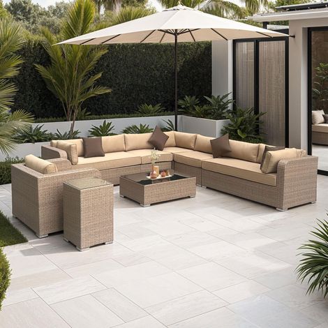 Salon de jardin en résine tressée beige 10 places VENISE