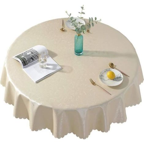 Nappe Ronde Anti Tache Impermeable - Marque - 150cm - Beige - Rayures (1/4)