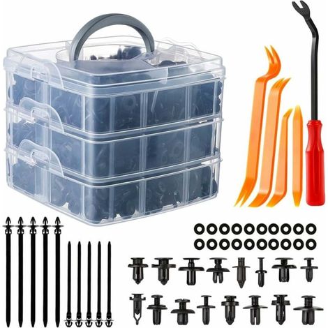 Lot de 655 clips de fixation, plastique noir, outil de démontage, pour panneaux de porte, voiture SUV camion (1/5)