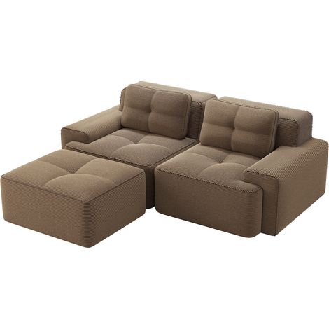 Sofá modular esquinero de tejido efecto terciopelo marrón con otomana (1/5)