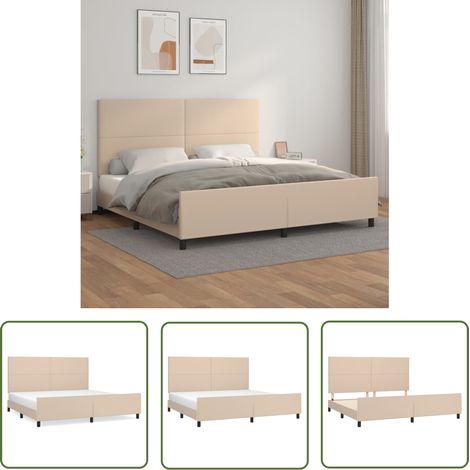 The Living Store Bettgestell mit Kopfteil Cappuccino-Braun 200x200 cm Kunstleder - Bettgestell - Bettrahmen - Doppelbett - Kunstleder - Kapuzenbettwäsche (1/5)