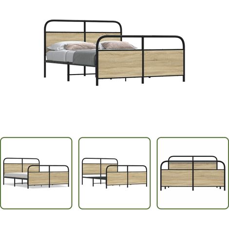 vidaXL Sommier à lattes - Cadre de lit en métal sans matelas chêne sonoma 150x200 cm (1/5)