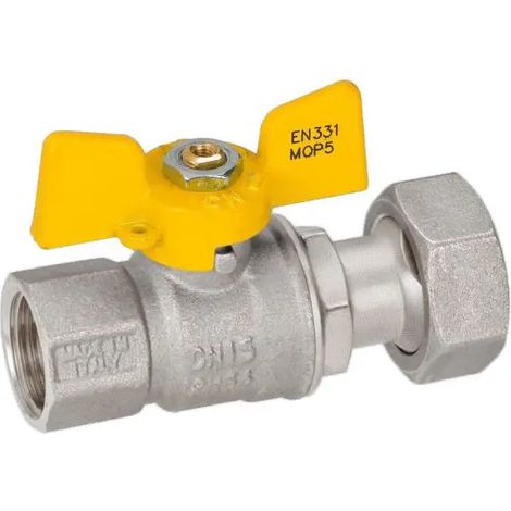Rubinetto a sfera per gas ff con bocchettone 3/4 x 1/2  dn 15 (1/2)