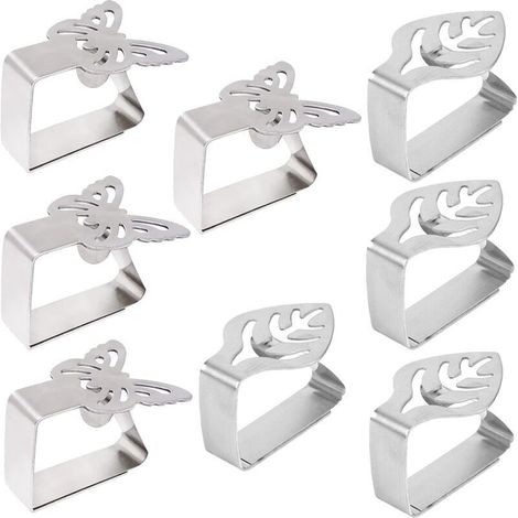Set mit 8 Tischdeckenbeschwerern mit Edelstahlclips - Für Garten, Restaurant, Außenbereich, Party (Schmetterling, Blatt) (1/4)