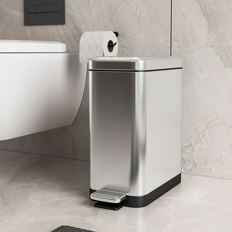 Poubelle rectangulaire à pédale, 7 L - Fermeture amortie - Extérieur en métal - Convient pour cuisine, bureau, salle de bain (1/5)