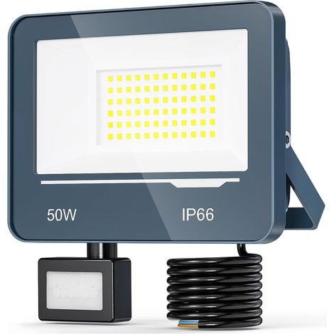 Spot LED Extérieur Detecteur de Mouvement 50W 5000LM - 6500K Blanc Froid Projecteur LED Exterieur Detecteur de Mouvement, IP66 Projecteur Extérieur avec Détecteur Jardin(1 Pièce)