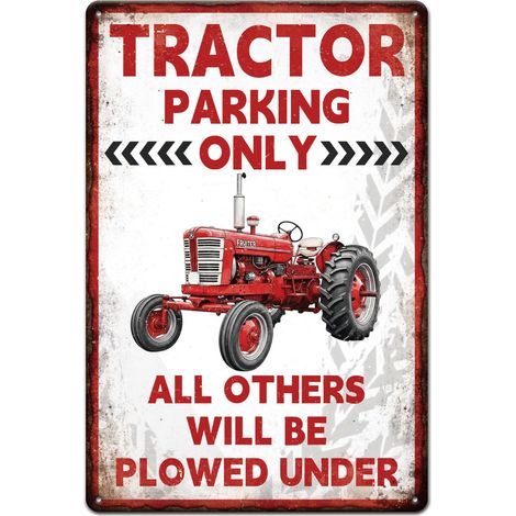 Plaque Métallique Vintage Tractor en Métal avec Inscription Parking Only 8x12(5) Cm pour Garage Atelier Grange Abri de Jardin pour Tracteurs (1/5)