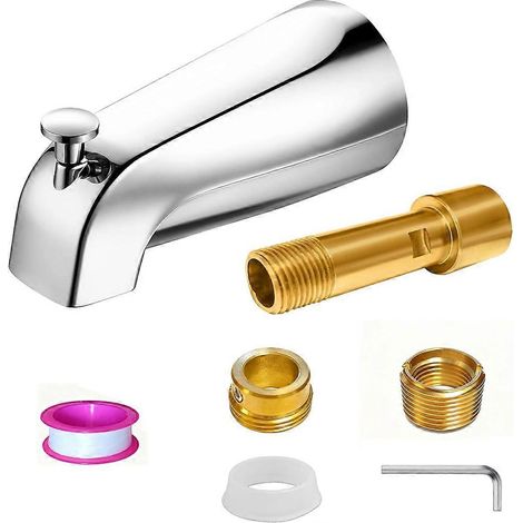 Badewannenauslauf aus verchromtem Metall mit Umsteller, 5,3-Zoll-Auslauf, kompatibel mit 1/2-Zoll-Kupfer-Steckverbindungen und 1/2- oder 3/4-Zoll-IPS-Gewinderohren (1/5)