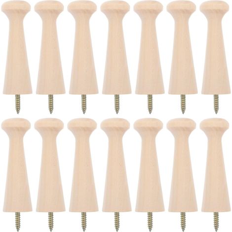 14 crochets muraux bois, 8,1 cm, pour rangement et vêtements (1/5)