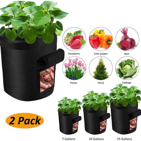 MINKUROW Borsa Per Fioriere, Set Di 2, Con Patta Di Accesso E Maniglie, Per Patate, Vasi Di Fiori, Sacchi Per Piante, Fioriere, Fioriere, Fioriere, Nero (Dimensioni: 7 Galloni) (1/5)