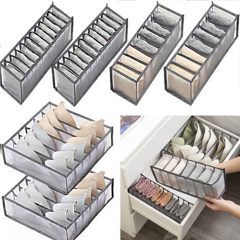Organizador de cajones para ropa interior de 6 piezas, caja de almacenamiento plegable, caja de almacenamiento de gran capacidad para guardar ropa interior, calcetines y sujetadores. (1/5)