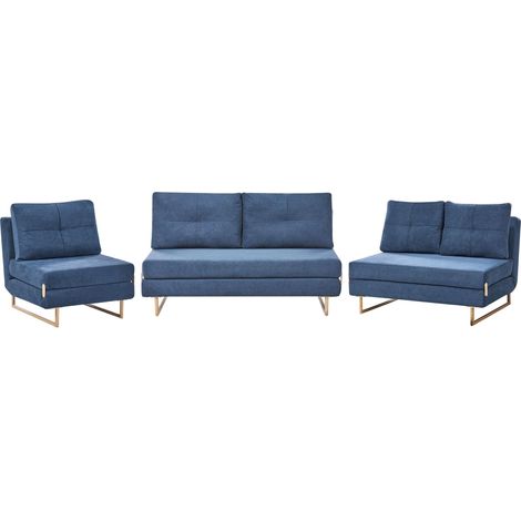 Ensemble de Salon 6 Places en Tissu Fauteuil Canapé Convertible Fonction Couchage Bleu Jerslev (1/5)