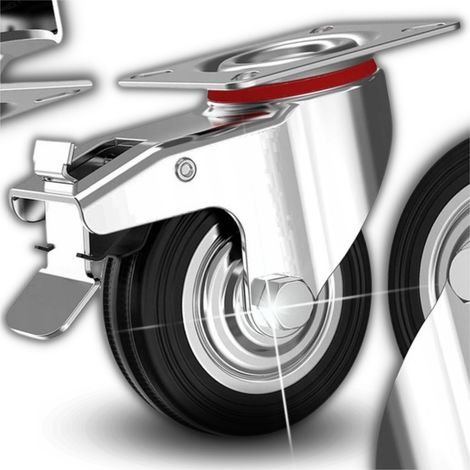 RUEDA GIRATORIA DE 125 mm Y 100 kg CON FRENO, DE METAL Y GOMA, PARA CARROS