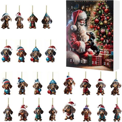 Adventskalender mit niedlichem Dackel-Anhänger, 24 Tage Weihnachts-Countdown-Kalender als Geschenk, Typ B