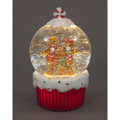 Snowtime Gingerbread Family Light-Up Snow Globe Water Spinner with Timer - 19cm