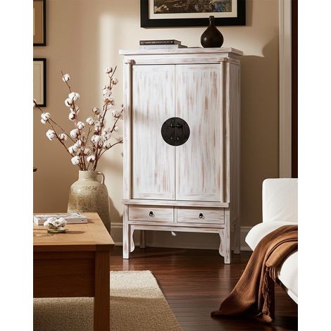 Shanghai - Armoire patinée blanche en bois massif de mindi (1/5)