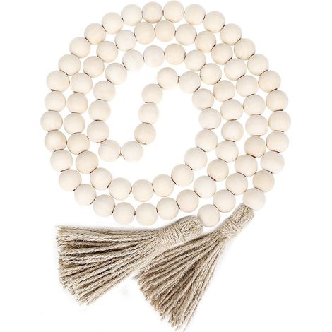 Couronne décorative en perles de bois avec pompon, style rustique campagne pour décoration intérieure (1/3)