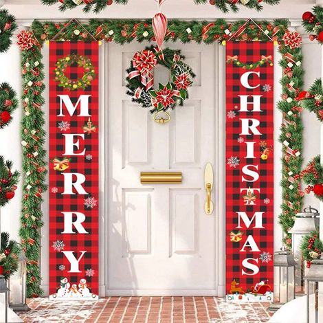 Bannière De Porte De Noël - Tissu Polyester - 180 X 30 Cm - Pour Extérieur Jardin Porche Garage - 1 Paire (1/5)