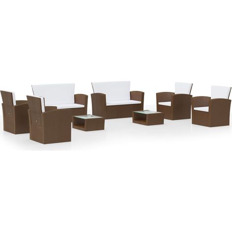 Salon de jardin 8 pcs Meuble de jardin Mobilier de jardin avec coussins Résine tressée Marron 71307 (1/5)