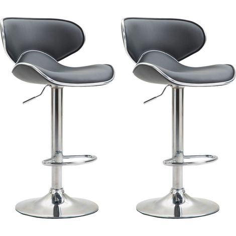 Taburete bar silla bar x2 regulable en altura con reposapiés en sintético gris y metal TDB10131