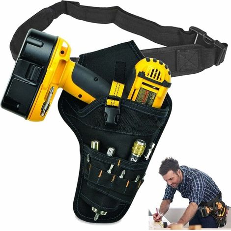 Sac à Outils avec Ceinture, Sac Porte-Outil pour Perceuse Électrique, Outil Holster Étui avec Ceinture Ajustable à Outils pour Électricien, Charpentier Technicien, Famille (Jaune) (1/5)