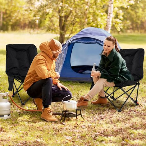 Chaise de Camping Pliable Rembourrée en Tissu Oxford avec Dossier Réglable à 2 Niveaux et Poche Latérale Charge Max 150KG Noir (1/3)