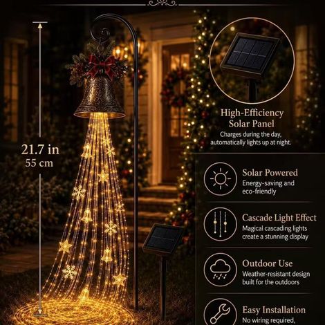 Portable Christmas Bell Cascade Solar Yard Light - Bell Waterfall Light -