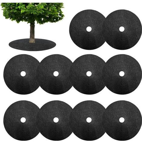 Pack of 10 tree mulch discs, mulch rings, weed control mats, non-woven fabric for gardening, tree protection, root protection (1/5)