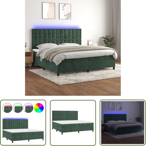 The Living Store Boxspringbett mit Matratze & LED Dunkelgrün 200x200 cm Samt - Boxspringbett - Doppelbett - Samt - Luxusbettwäsche - Bettsofa (1/5)