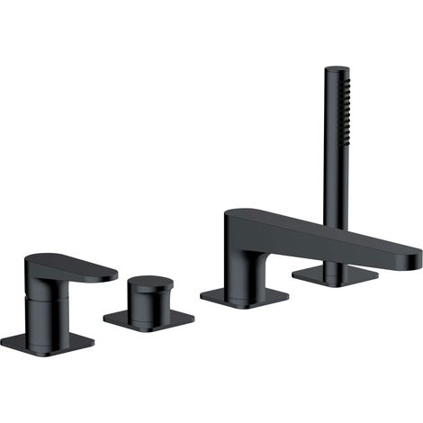 RAK Ischia Matt Black Deck Mounted 4 Tap Hole Bath Shower Mixer Tap - RAKISH3013B (1/2)