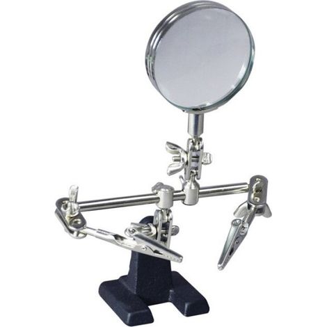 3eme main support avec lentille loupe x2.5 de 60 mm - 2 bras articulés avec des pinces crocodiles - Dimensions : 67x125x79 (1/2)