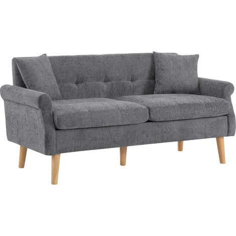 Sofá biplaza de chenilla gris con cojines, 162 x 74 x 77 cm (1/5)
