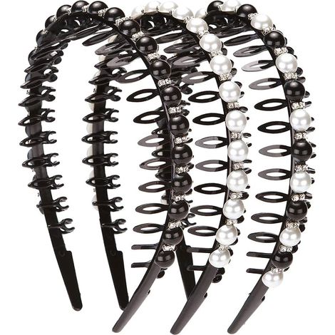 Lot de 3 Mode Fausse Perle et strass rigide Bandeaux, antidérapant dents Bandeau Accessoires Cheveux pour femme (1/5)