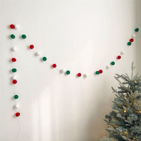 Guirlande De Boules En Feutre - 6 6 Pieds - Décoration De Noël Rouge Blanc Vert - Pour Porte Mur Arbre - 30 Boules De 2 5 Cm - 1 Pièce (1/5)