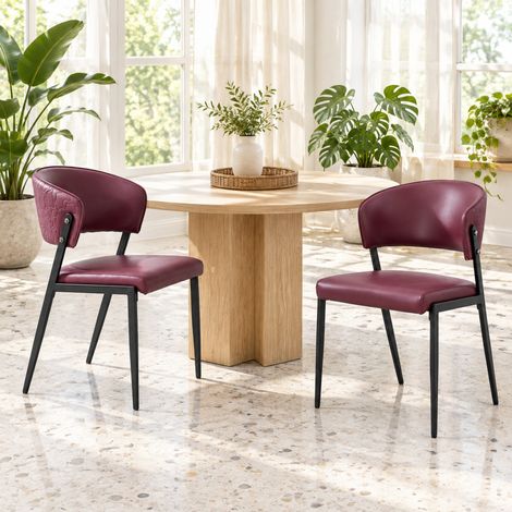 Set mit 2 modernen gepolsterten Esszimmerstühlen aus Kunstleder mit rotem Metallgestell (1/5)