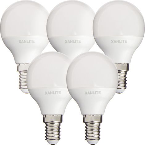 Xanlite - Lot de 5 ampoules SMD LED P45 Opaque, culot E14, 470 Lumens, conso. 5,3 W (eq. 40W), 2700K, Blanc chaud - PACK5EV470P
