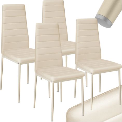 Lot de chaises avec surpiqûre Ensemble 4 rembourrés revêtement aspect cuir beige - (1/5)