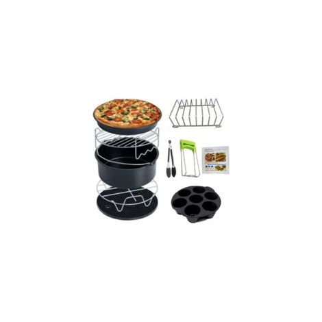 Set di 10 accessori per friggitrice ad aria, 19,8 cm, adatti per friggitrici ad aria da 5,2 a 5,8 litri, con rivestimento antiaderente, lavabili in lavatrice (nero) - Crezuo