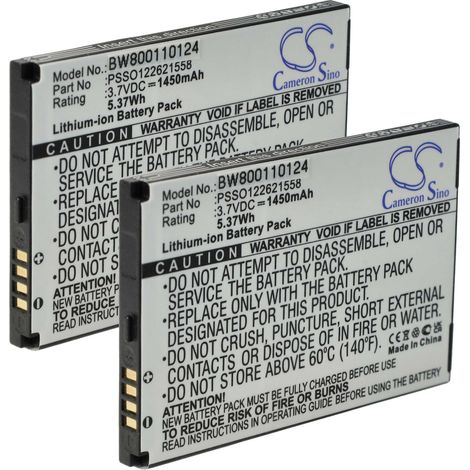 vhbw 2x Akku kompatibel mit Honeywell Dolphin 6000 Barcodescanner POS (1450 mAh, 3,7 V, Li-Ion)