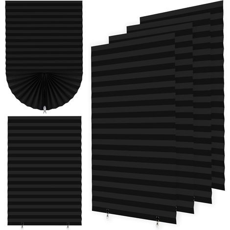 Lot de 4 Stores Plissés Semi-occultants Autocollants sans Perçage, Filtre Lumière, Intimité, pour Chambre, Salle de Bain, Noir, 90x150cm (1/5)