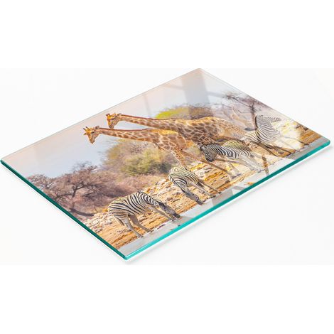 Tagliere da cucina decorativo in vetro con giraffa e zebra, 80x52 cm (1/5)