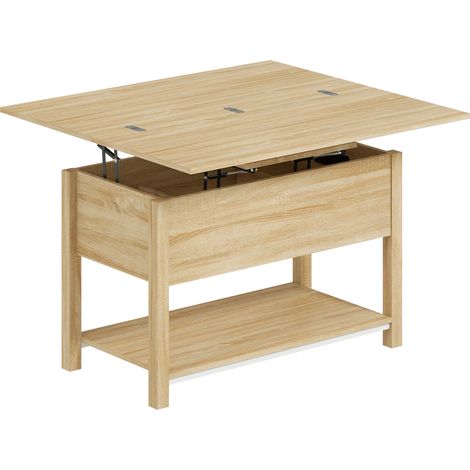 Table basse avec plateau extensible et réglable en hauteur, table de salon avec compartiment caché et étagère ouverte, 100 x 45 x 50,5 cm, bois naturel (1/5)