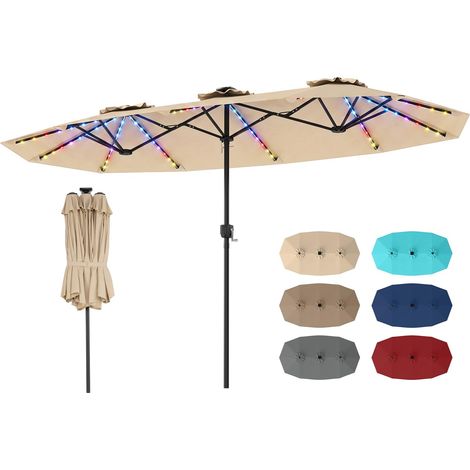 COSTWAY Ombrellone Da Giardino Doppio 4X2 M Terrazzo Con Luce Led E Pannello Solare Ombrellone Spiaggia Esterno Balcone Parasole Antivento Girevole Manovella (1/5)