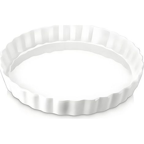 Plat à four - Moule à pizza - Plat à four rond - Moule à gâteau à bords ondulés - 25 cm - Céramique - Blanc (1/5)