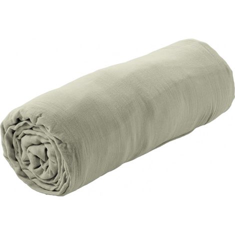 OUREA - Drap Housse 160x200cm Gaze de Coton Vert d'Eau (1/3)